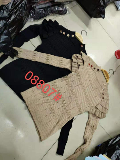maoxiangshop Full Sleeve Turtleneck Buttons Sweater Jumpers Girls Stretchy Chic Ruffles Autumn Spring Sweaters Pullovers Tops Women
