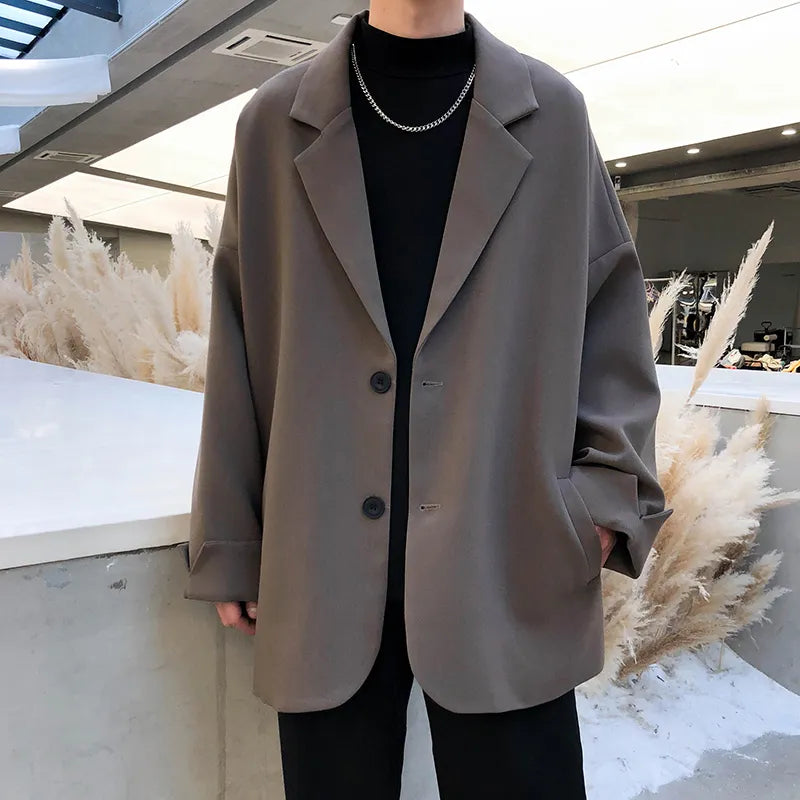 maoxiangshop British-style Blazers Men Leisure Trendy Loose Suit Jackets Male Retro Daily Ins Streetwear All-match Simple Korean Suit-tops