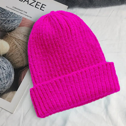 maoxiangshop New Candy Colors Winter Hat Women Knitted Hat Warm Soft Trendy Hat Kpop Style Wool Beanie Elegant All-match Hat