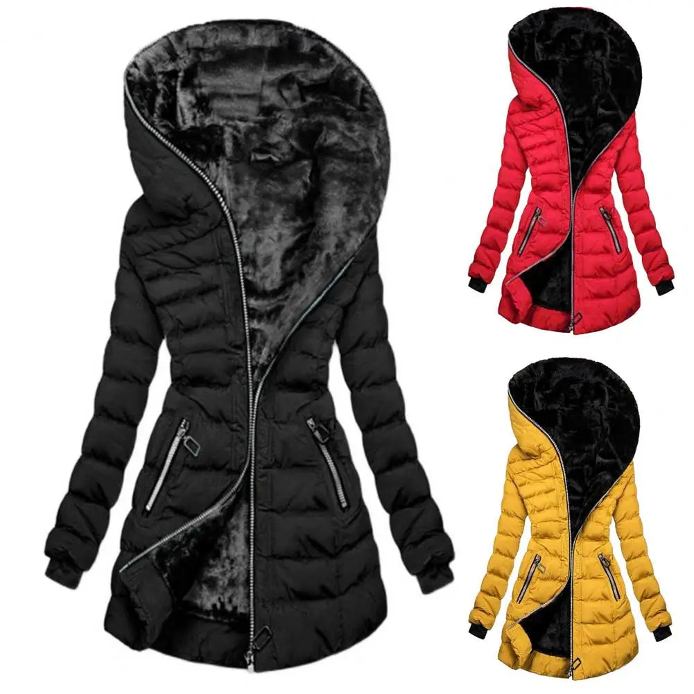 maoxiangshop Women Coat Long Sleeve Slim Waist Thick Elastic Cuff Quilted Lady Coat   Winter Overcoat  for Home