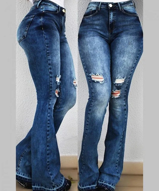 Spring Outfits High Waist Retro Flared Jeans For Women Slim Hip Lift Stretch Ripped Denim Wide Leg Pants Street Trendy Trousers S-2XL 2022 New
