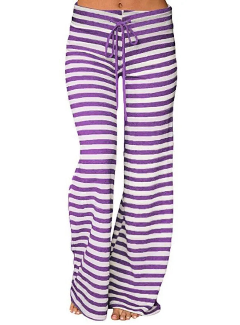 maoxiangshop Print Sleep Bottom Women Cotton Long Pant Home Pajamas Soft Slip Summer Pants Drawstring Big Size Sexy Stripe Casual Big Size