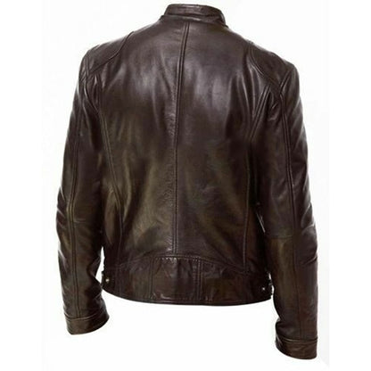 maoxiangshop Autumn Male Leather JacketNew  Black Brown Mens Stand Collar Coats Leather Biker Jackets  Motorcycle Leather Jacket