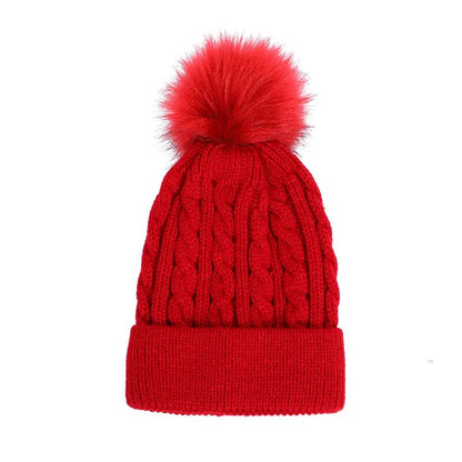 maoxiangshop New Women Personality Wild Female Fur Pom Poms Hats Beanie High Quality Winter Warm Bonnet Outdoor Riding Windproof Knit Cap