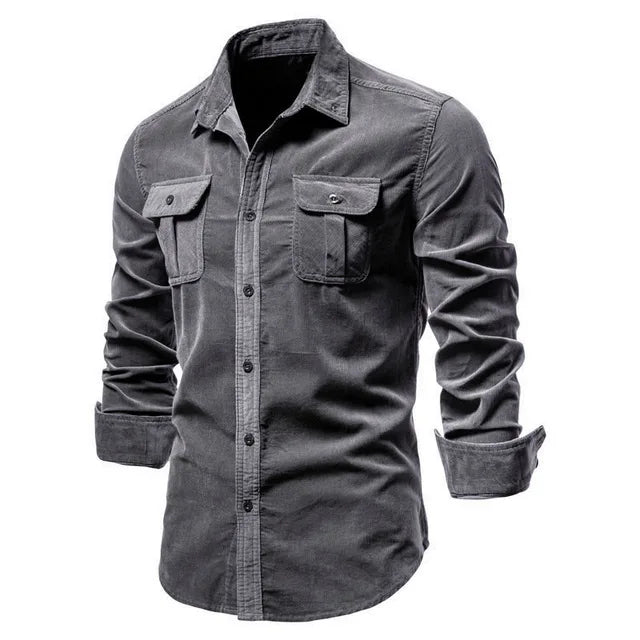 maoxiangshop New Hight Quality Men Shirts Single Breasted 100% Cotton Mens Shirt Business Casual Fashion Solid Corduroy Slim Fit Dress Shirts