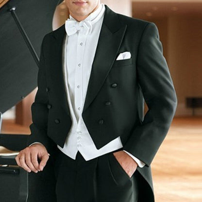 maoxiangshop Black Wedding Tail Coat for Groom Dinner Party Tuxedo 3 Piece Formal Men Suits with White Vest Pants Male Fashion Prom Bridegro