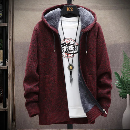 maoxiangshop Men's Winter Sweater Zipper Cardigan Korean Autumn Fleece Thick Warm Artificial Fur Wool Coat Male Jumpers Knitted Cold Jacket