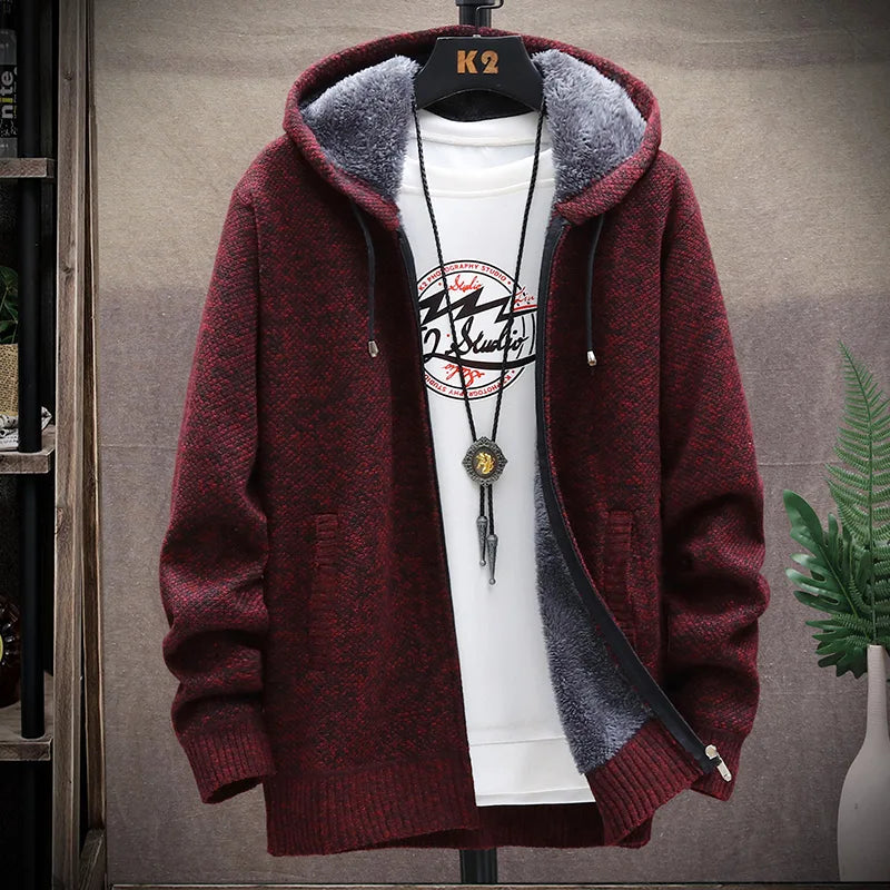 maoxiangshop Men's Winter Sweater Zipper Cardigan Korean Autumn Fleece Thick Warm Artificial Fur Wool Coat Male Jumpers Knitted Cold Jacket