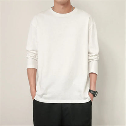 maoxiangshop 100% Cotton T Shirt Men Solid Color Long Sleeves O Neck Mens Tshirt Casual Streetwear Man Pullover Tops Tees Plus Size 5Xl