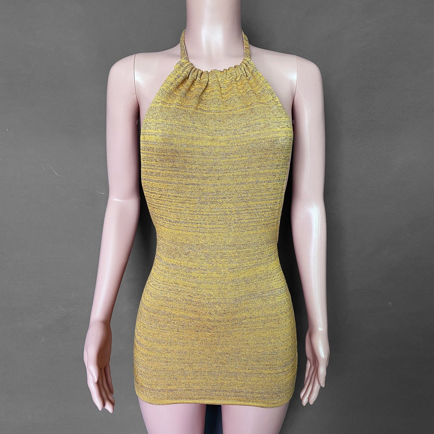 Knitting Beach Sexy Summer Dress Women Halter Backless Spaghetti Strap Mini Dress Bodycon Night Club Party Dress