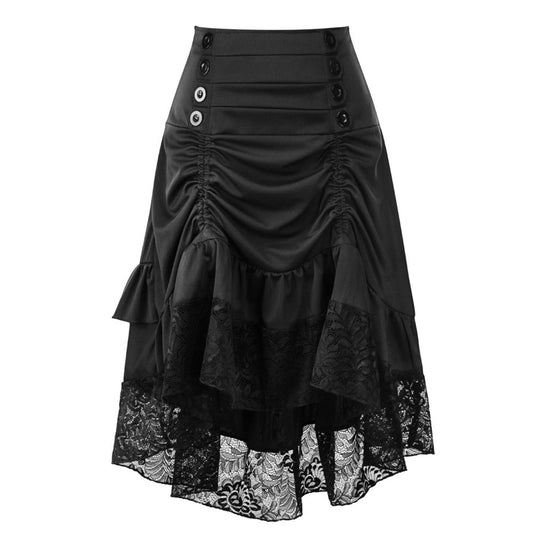 maoxiangshop Women's Gothic Halloween Skirts Lace Drawstring Patchwork Skirt Party Dress Gothic Clothes Pleated Skirt Jupe Longue Femme