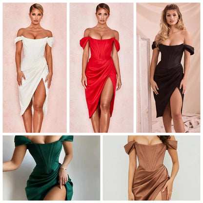 High Quality Satin Bodycon Dress Women Party Dress New Arrivals Midi Bodycon Dress Sexy Celebrity Evening Club Dress