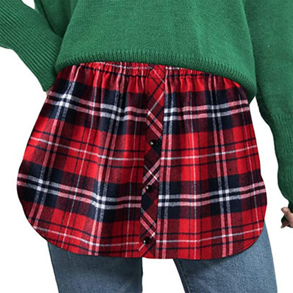 maoxiangshop Detachable Underskirt Cotton Shirt Extender for Women Irregular False Skirt Tail Blouse Hem Plaid Mini Skirt Extender Hemline
