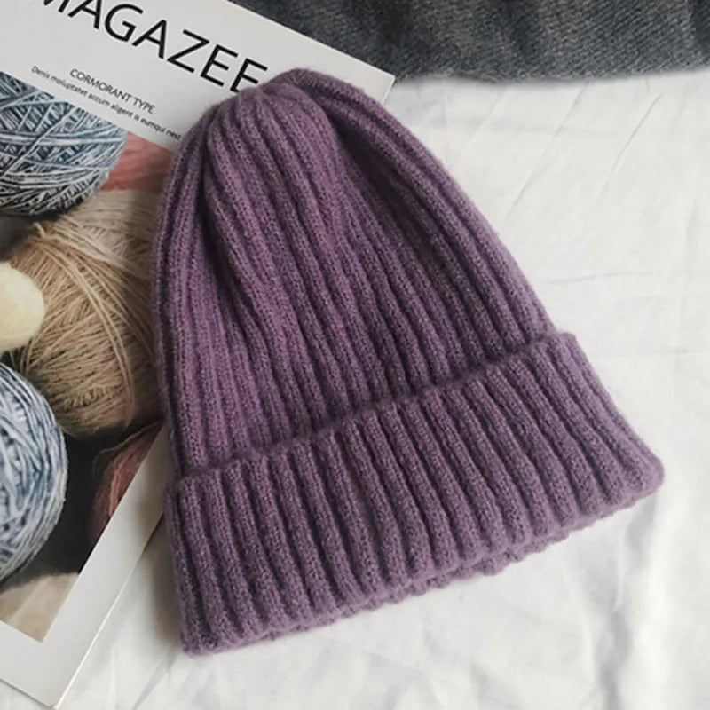 maoxiangshop New Candy Colors Winter Hat Women Knitted Hat Warm Soft Trendy Hat Kpop Style Wool Beanie Elegant All-match Hat