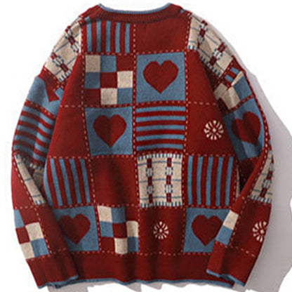 maoxiangshop Vintage Sweater Mens Hip Hop Streetwear Harajuku Retro Japanese Style Love Knitted Sweater Couples Autumn Cotton Pullover