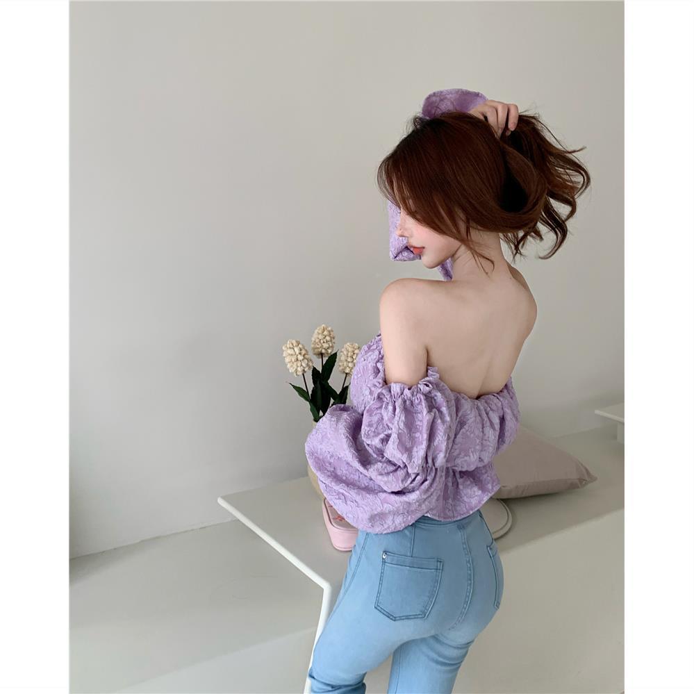 maoxiangshop Floral Fashion Women Blouse Sexy Low Cut Blouse Tall Tops High Quality Jacquard Beautiful Tee Shirt Long sleeve Youth Clothing