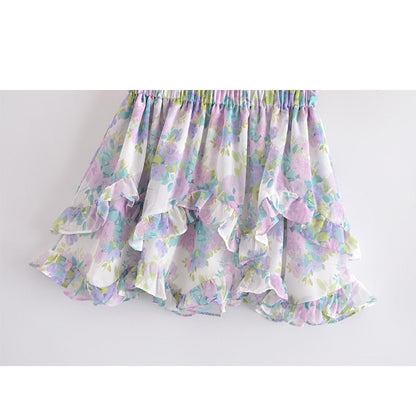 Sweet Floral Print Ruffle Skirt Women Elastic High Waist Mini Jupe Femme Holiday Summer Boho Beach Casual faldas