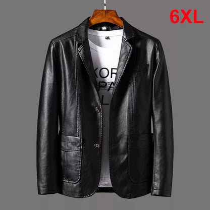 maoxiangshop Spring PU Jackets Men Solid Color Leather Coat Casual Motorcycle Biker Leather Jacket Male Clothes Plus Size 5XL 6XL HX294