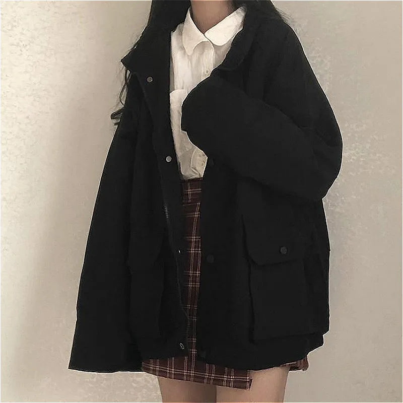 maoxiangshop Basic Jackets Women Spring Long Sleeve Feminino Outwear Loose BF Harajuku Chic Students All-match New Fashion Cargo Solid Pocket