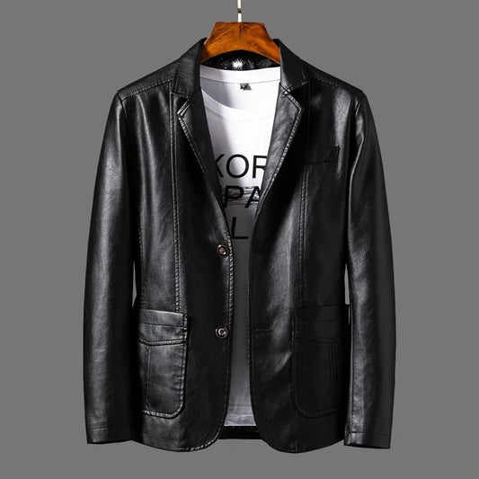 maoxiangshop Spring PU Jackets Men Solid Color Leather Coat Casual Motorcycle Biker Leather Jacket Male Clothes Plus Size 5XL 6XL HX294