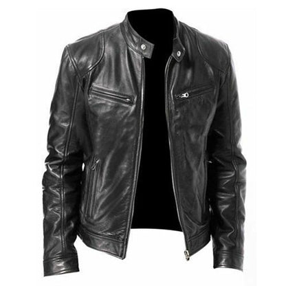 maoxiangshop Autumn Male Leather JacketNew  Black Brown Mens Stand Collar Coats Leather Biker Jackets  Motorcycle Leather Jacket