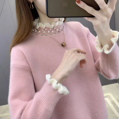 maoxiangshop Autumn Winter Thick Sweater Women Knitted Ribbed Pullover Sweater Long Sleeve Fasion Slim Jumper Soft Warm Pull Femme