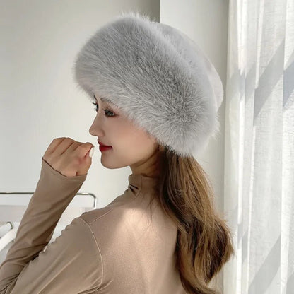 maoxiangshop Fur Hat Women Warm Snow Ski Cap Female Faux Fox Fur Bomber Hat Lady Windproof Winter Hats for Women Russian Hat Ushanka