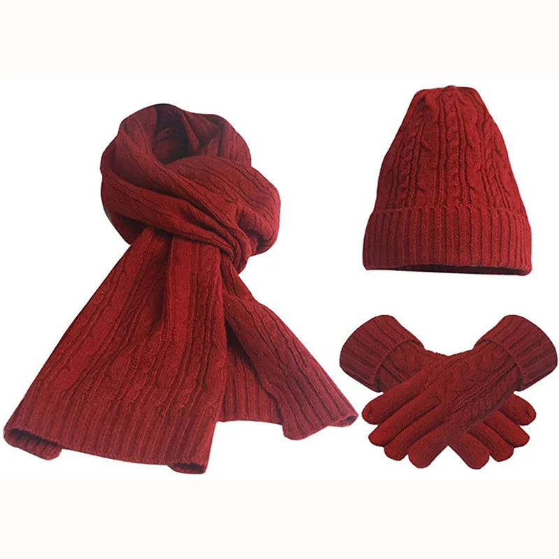 maoxiangshop  -  Women's Scarf Sets Winter Hat Scarf Gloves Knitted Keep Warm Scarves Simple Solid Color Clothes Accessories Thick Soft Scarf Set