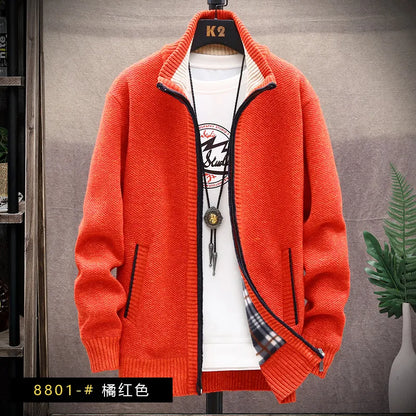 maoxiangshop Men's Winter Sweater Zipper Cardigan Korean Autumn Fleece Thick Warm Artificial Fur Wool Coat Male Jumpers Knitted Cold Jacket