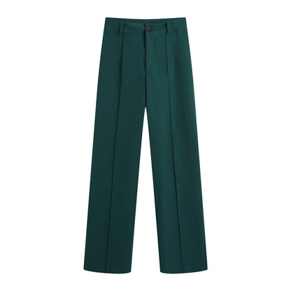 Women's Pants Fashion High Waist Bottle Green loose Long Suit Pants Casual Female Wide Leg Trousers