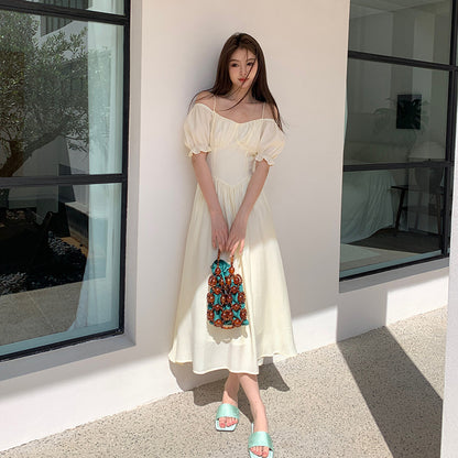 2025 popular summer new Korean retro high waist suspender dress solid color pure desire skirt BS88042