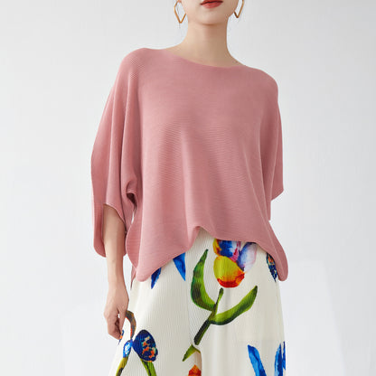 2025 Fashion women's clothing large-size women's t-shirt design sense niche loose bat sleeves simple and versatile casual  top