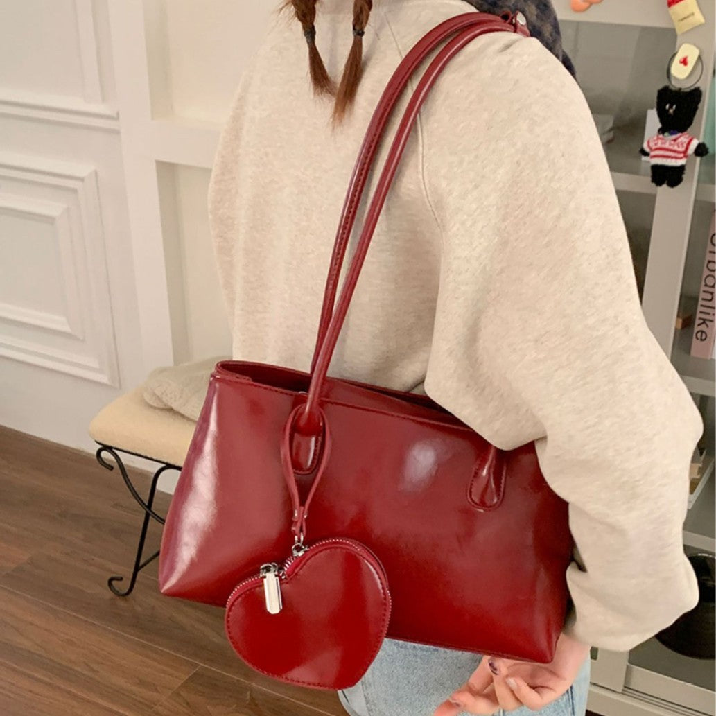 MAOXIANGSHOP 2025 Red Bridal Wedding Bag Love Earphone Bag 2025 New Large Capacity Long Handle Shoulder Bag Retro Hot Tote Bag
