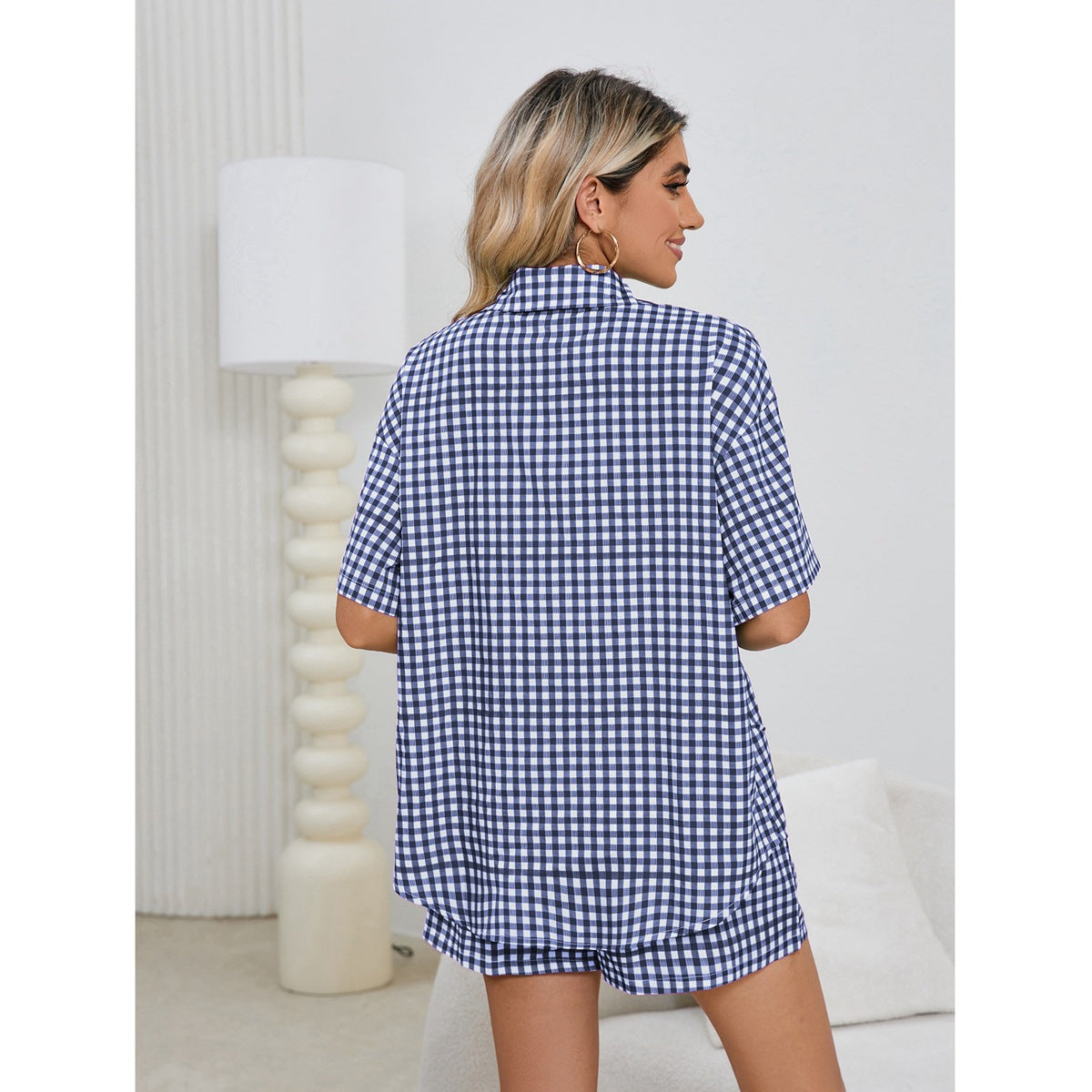 MAOXIANGSHOP 2025Real spot New women's casual and comfortable high waist loose wide leg retro plaid shorts plaid shirt, women