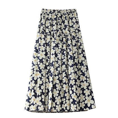 maoxiangshop-shop fall outfits women Mori Brushed Floral Skirt 2024 Autumn and Winter New Artistic Age-Reducing Mid-Length Umbrella Skirt Cover Slim Skirt