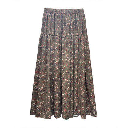 maoxiangshop-shop fall outfits women Mori Brushed Floral Skirt 2024 Autumn and Winter New Artistic Age-Reducing Mid-Length Umbrella Skirt Cover Slim Skirt