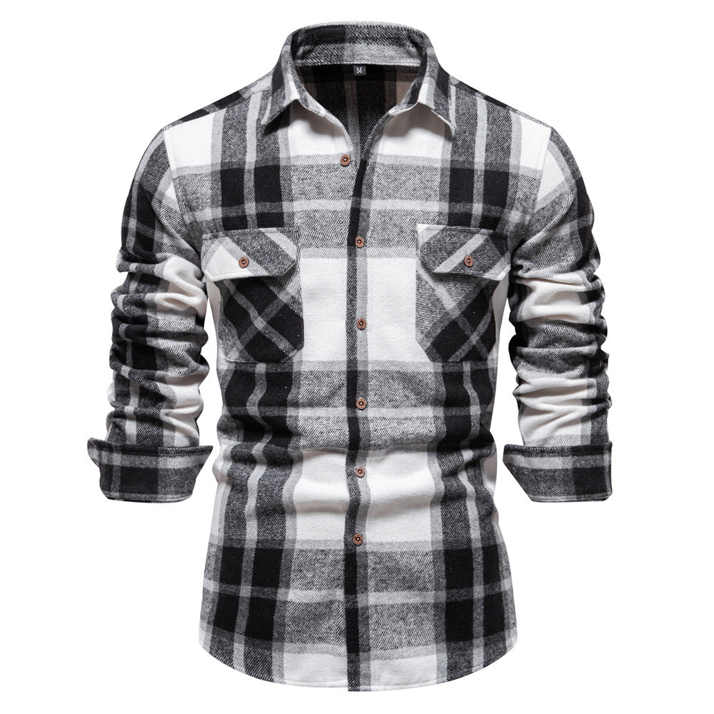 MAOXIANGSHOP 2025 autumn new light business men's Popularan size pocket professional shirt fashion plaid long-sleeved shirt men's top