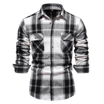 MAOXIANGSHOP 2025 autumn new light business men's Popularan size pocket professional shirt fashion plaid long-sleeved shirt men's top