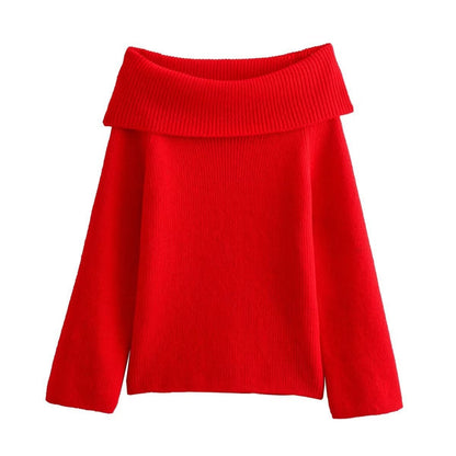 college fall outfits Women's Clothing Autumn and Winter New Fashion 4-Color Right-Angle off-Neck Sweater Top