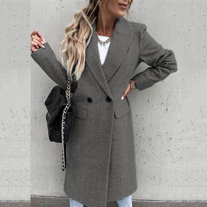 maoxiangshop 2000s fashion Autumn and Winter Long Suit Collar Woolen Coat for Women