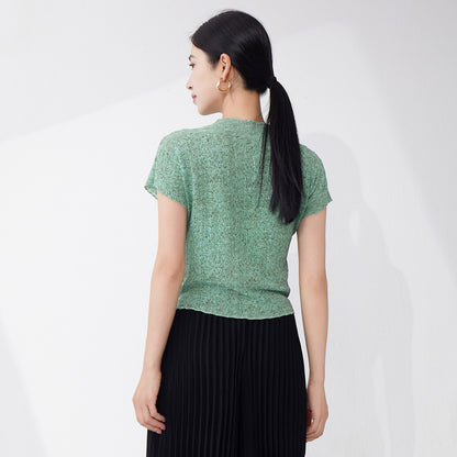 Pleated unique and beautiful t-shirt niche design sense fashionable age reduction loose meat cover commuting versatile short-sleeved top summer