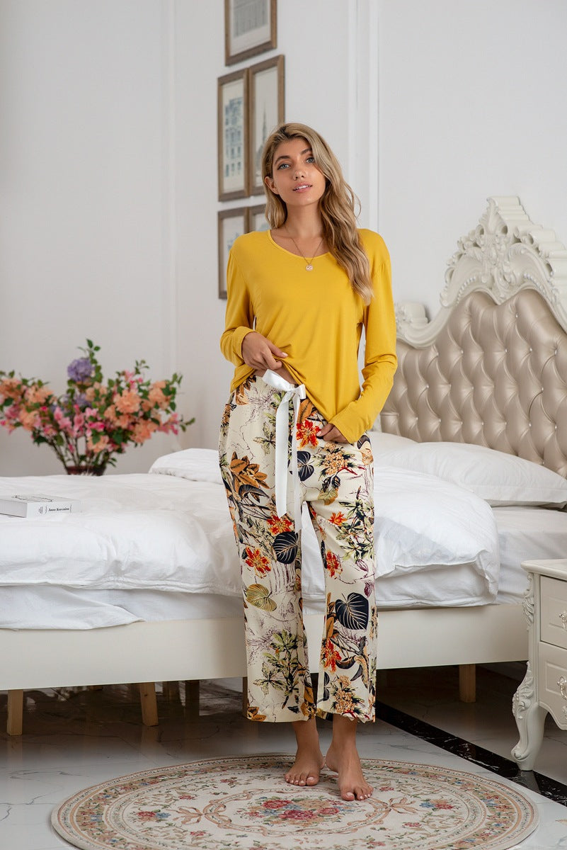 MAOXIANGSHOP 2025wish Modal cotton home bow round neck casual suit loungewear, nine colors and eight yards, spot