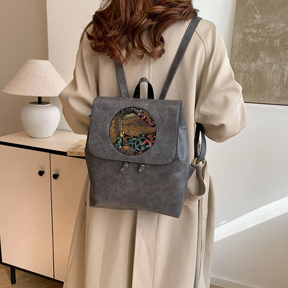 2025 Women's backpack new fashion printed casual women's bag large capacity soft leather retro bag simple shoulder bag women