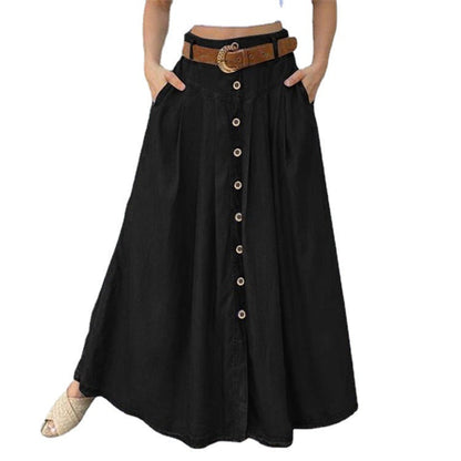 maoxiangshop-shop skirt outfits New Autumn Women's Long Skirt Button High Waist Solid Color Pocket Casual Women's Skirt