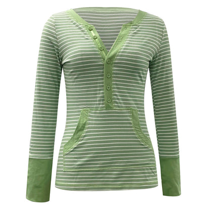 maoxiangshop outfit inspo Autumn and Winter Single-Breasted Knitted Striped Long-Sleeved T-shirt Deep V-neck Hot Girl Tight Sexy Top Female