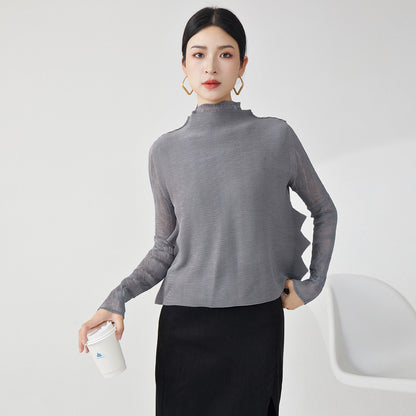 2025 Early autumn high-end top temperament semi-turtleneck irregular vest design niche versatile  T-shirt