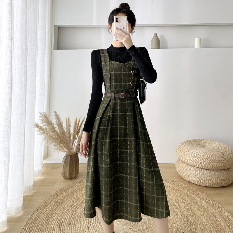 maoxiangshop-shop witch dress to impress New Vintage Plaid Woolen Vest Camisole Dress Women's Small Preppy Style Dress