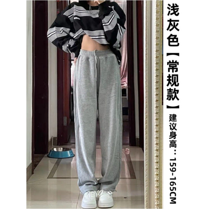 maoxiangshop-shop clothes Gray Sports Pants for Women Spring and Autumn New High Waist Loose Wide Leg Pants Ankle-Tied Sweatpants Slim Casual Pants Straight Pants