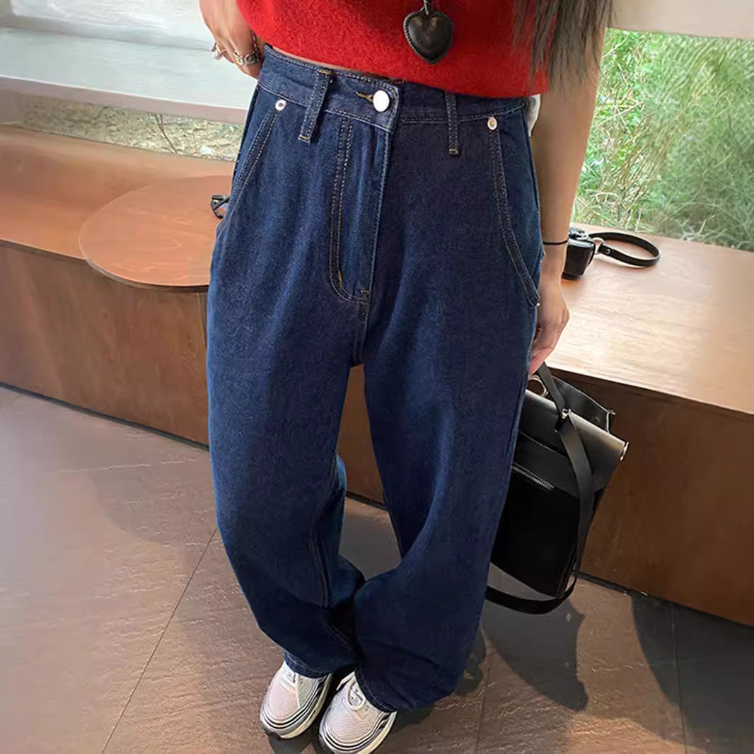 maoxiangshop fashion inspo Retro Jeans for Women 2024 New Autumn High Waist Loose Casual Pants Blue Radish Pants Wide Leg Pants
