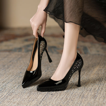 2025 1166-3 pointed-toed stiletto high heels for women 2025 new sexy rhinestone pearl waterproof table single shoes for women